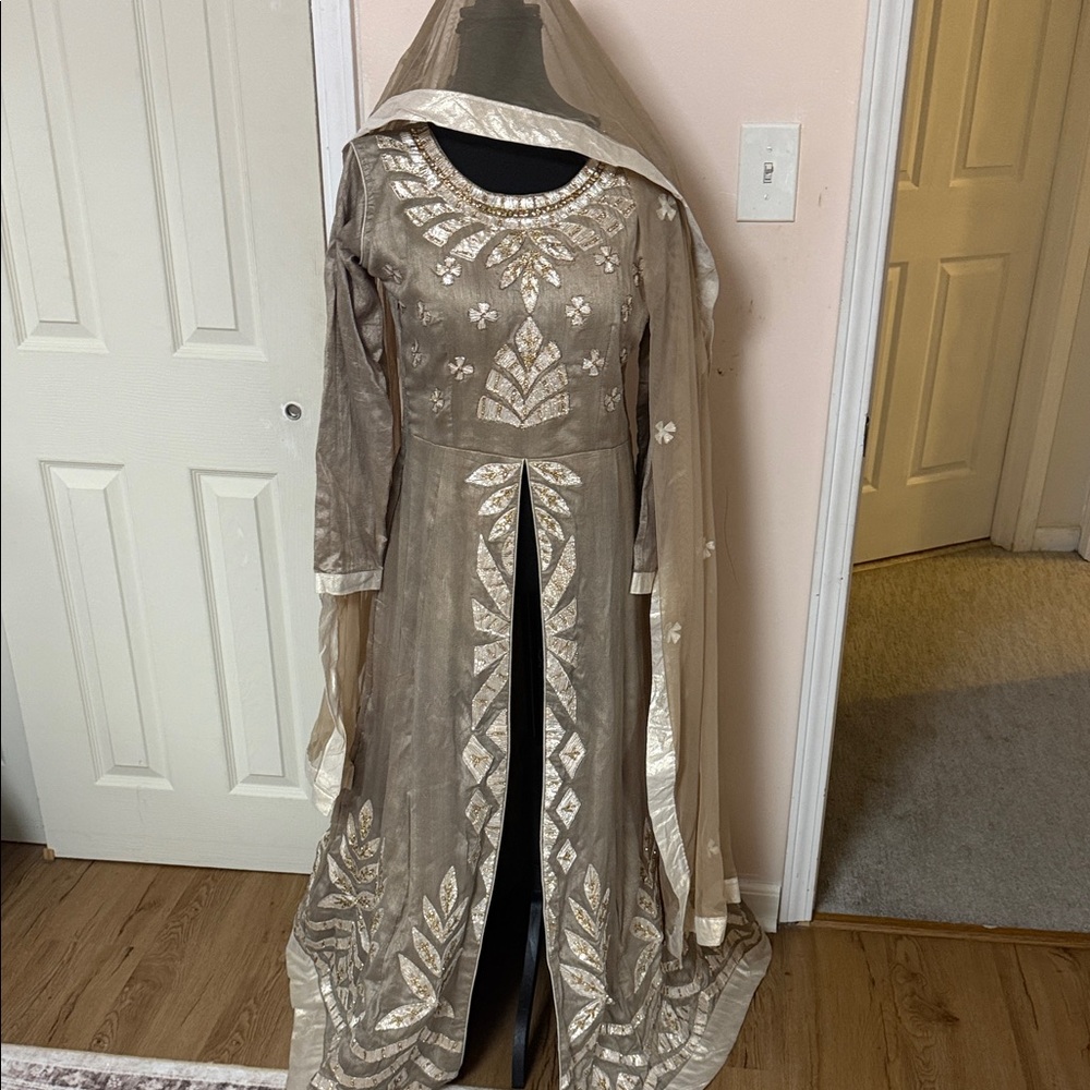 Elegant golden long Gown with dupatta